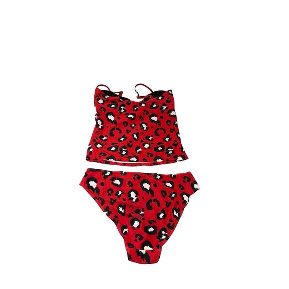 Long Tall Sally Twist Front Tankini Swimsuit Red Leopard Womens 12 - Picture 6 of 10